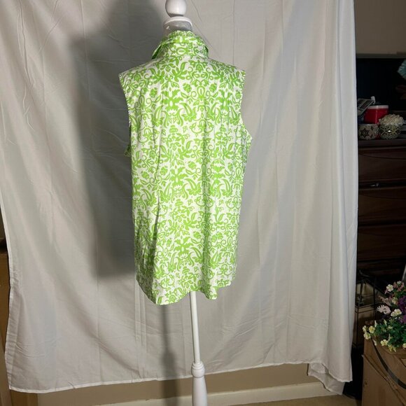 Chadwick's of Boston Size 18W Green/White Sleeveless Button front Poplin Shirt - Picture 2 of 5